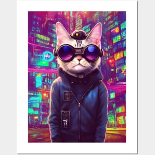 Techno Cat In Japan Neon City Posters and Art